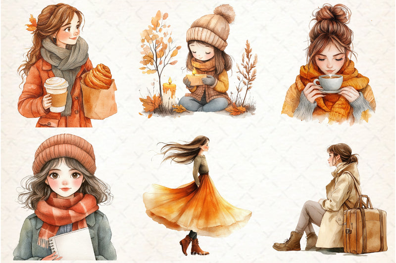 Autumn Girl Clipart Bundle 2 - CraftNest - Digital Crafting and Art