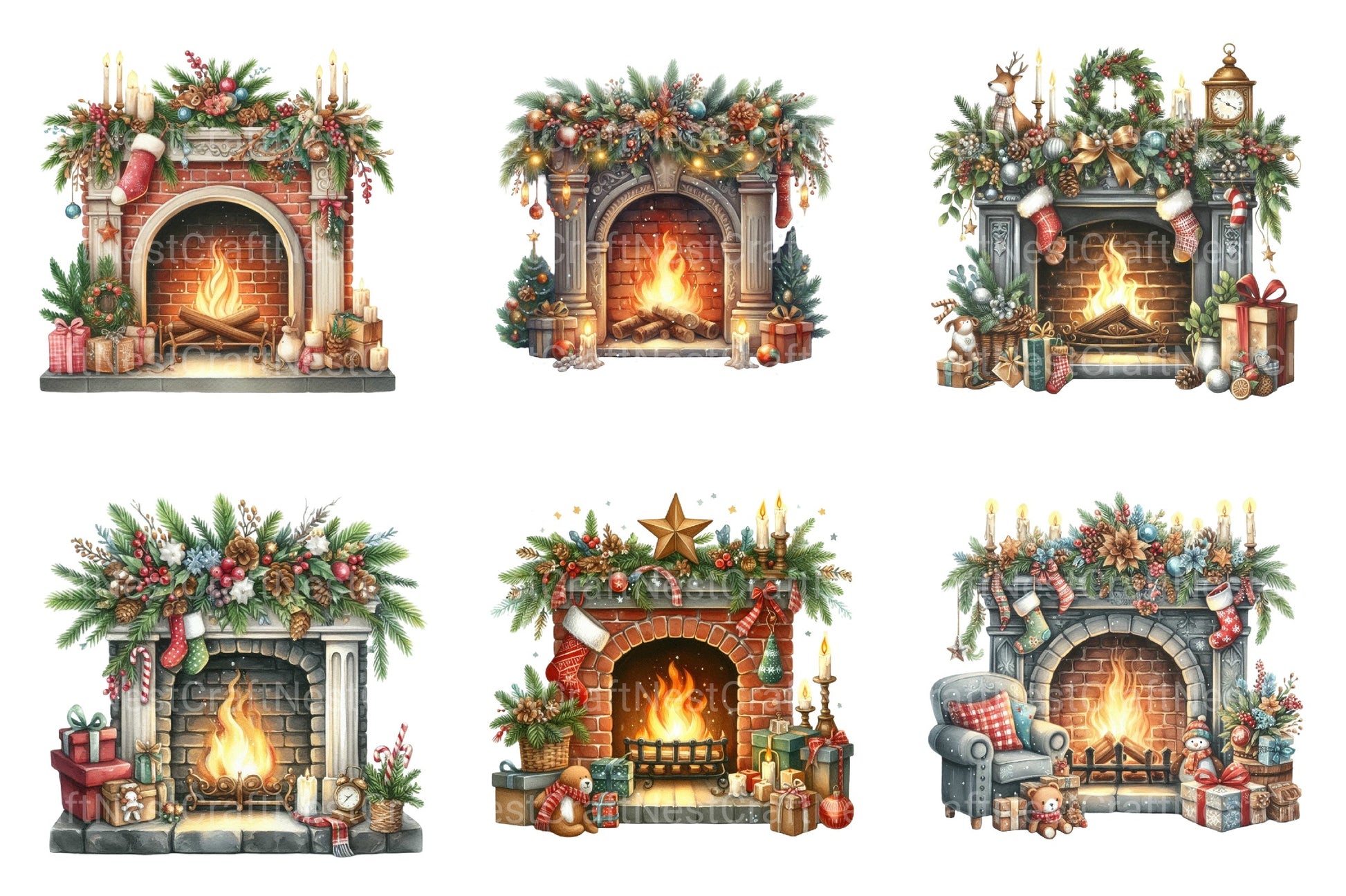 Cozy Christmas Fireplace Decoration Clipart Bundle - CraftNest - Digital Crafting and Art