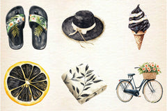 Ivory And Black Hello Summer Clipart Bundle - CraftNest - Digital Crafting and Art