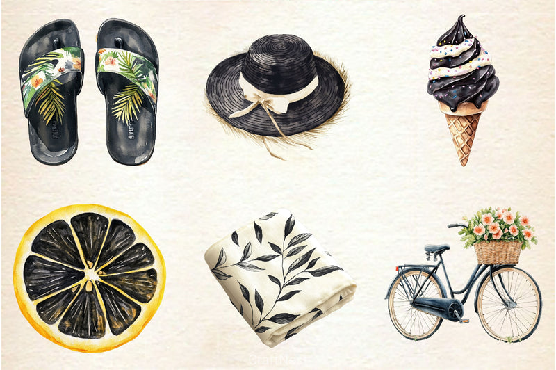 Ivory And Black Hello Summer Clipart Bundle - CraftNest - Digital Crafting and Art