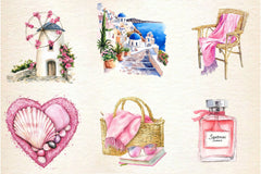 Pink Summer Santorini Travel Clipart Bundle 2 - CraftNest - Digital Crafting and Art