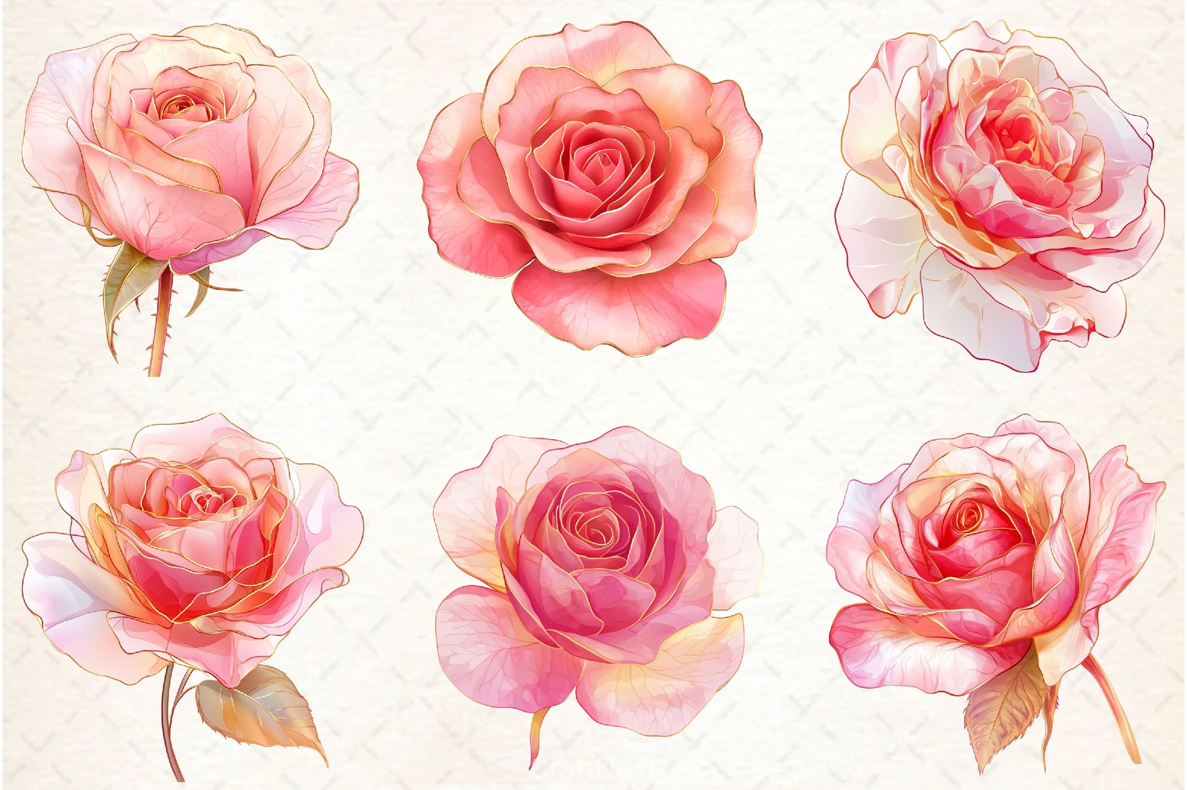 Pink Gold Rose Clipart Bundle - CraftNest - Digital Crafting and Art
