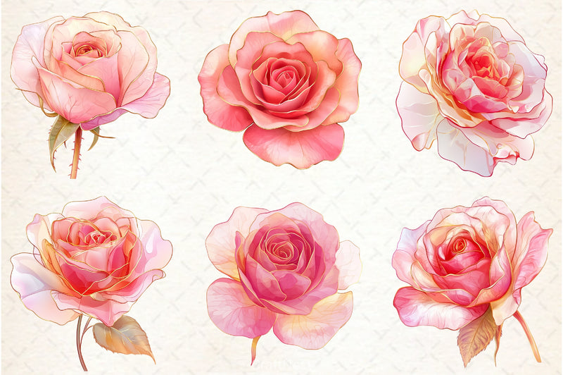 Pink Gold Rose Clipart Bundle - CraftNest - Digital Crafting and Art