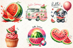 Hello Summer Watermelon Clipart Bundle - CraftNest - Digital Crafting and Art