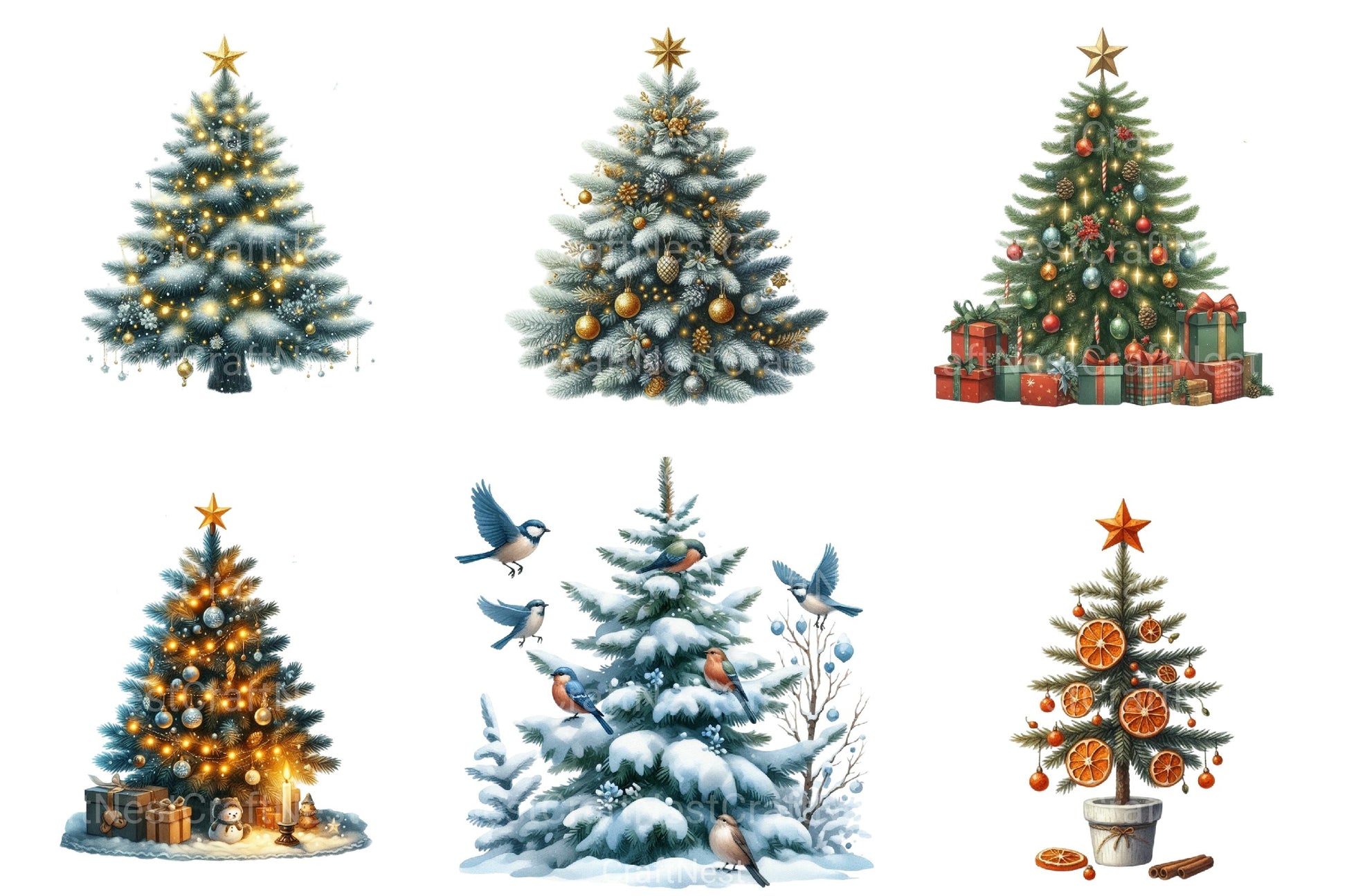 Christmas Tree Decorated Winter Clipart Bundle - CraftNest - Digital Crafting and Art