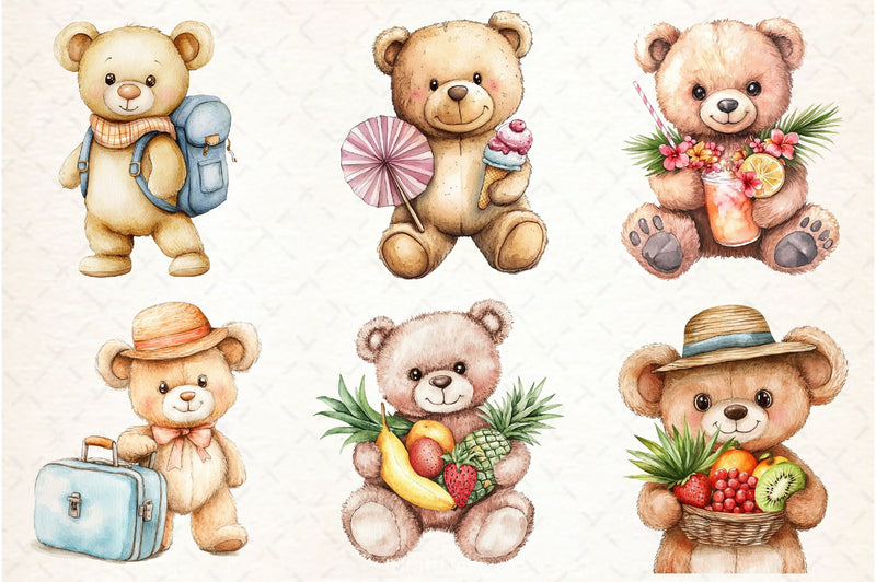 Summer Teddy Bear Clipart Bundle 3 - CraftNest - Digital Crafting and Art