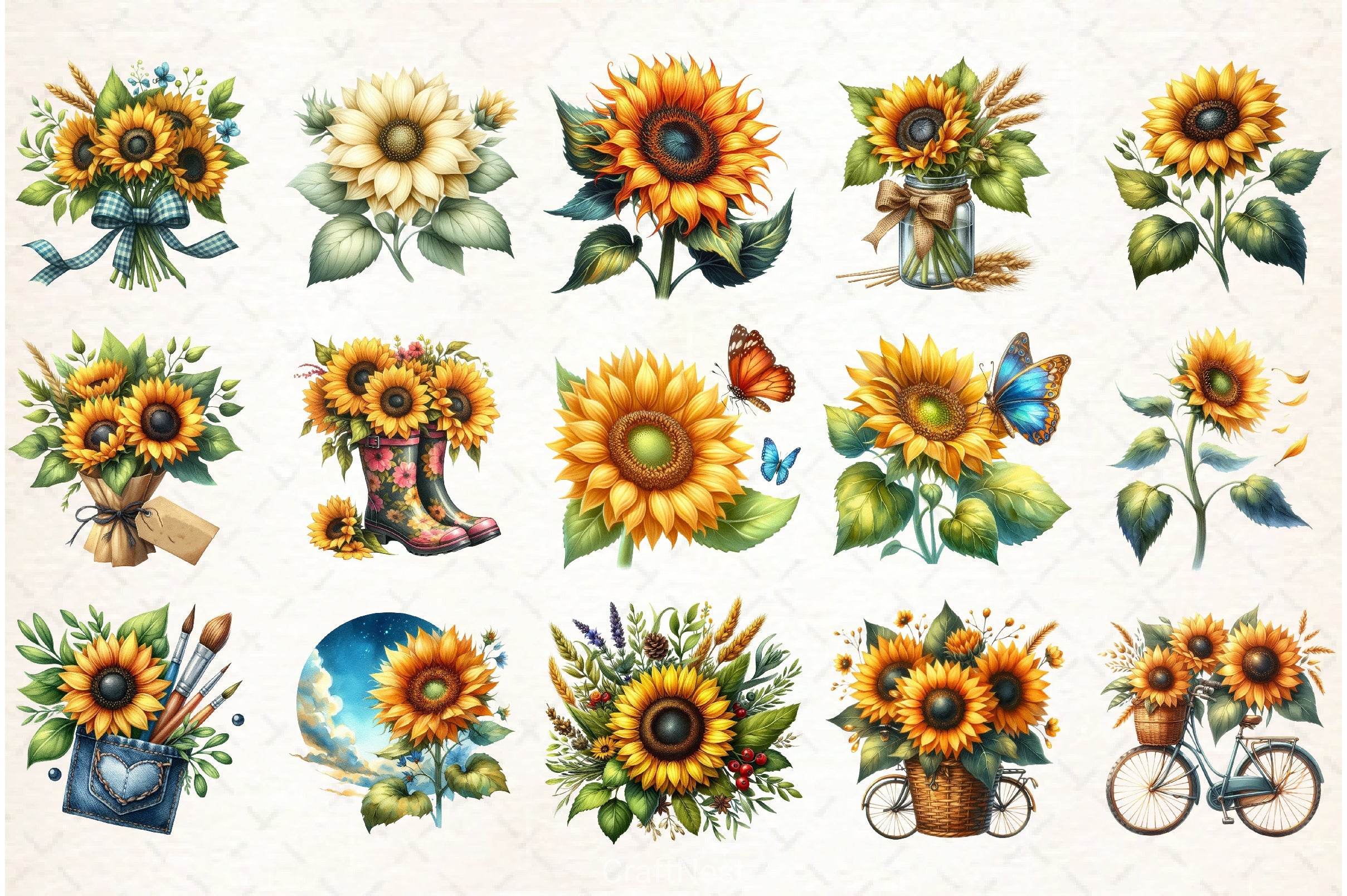 Sunflower Clipart Bundle - CraftNest - Digital Crafting and Art