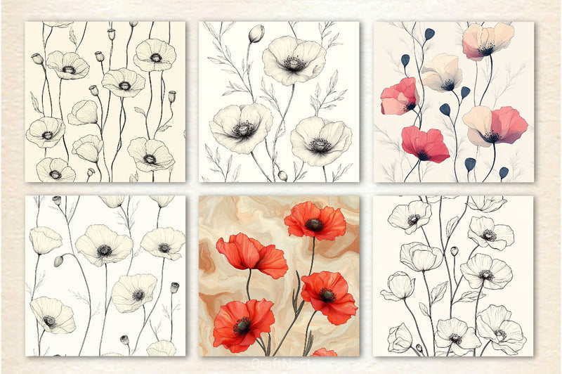 Seamless Boho Line Art Floral Background - CraftNest - Digital Crafting and Art