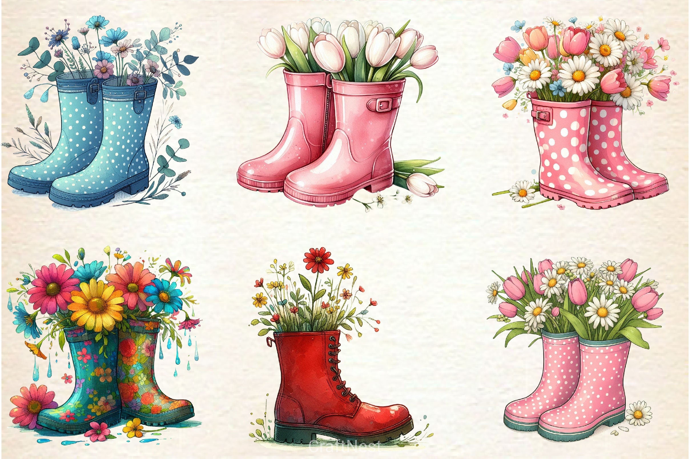 Floral Spring Rubber Boots Clipart Bundle 2 - CraftNest - Digital Crafting and Art