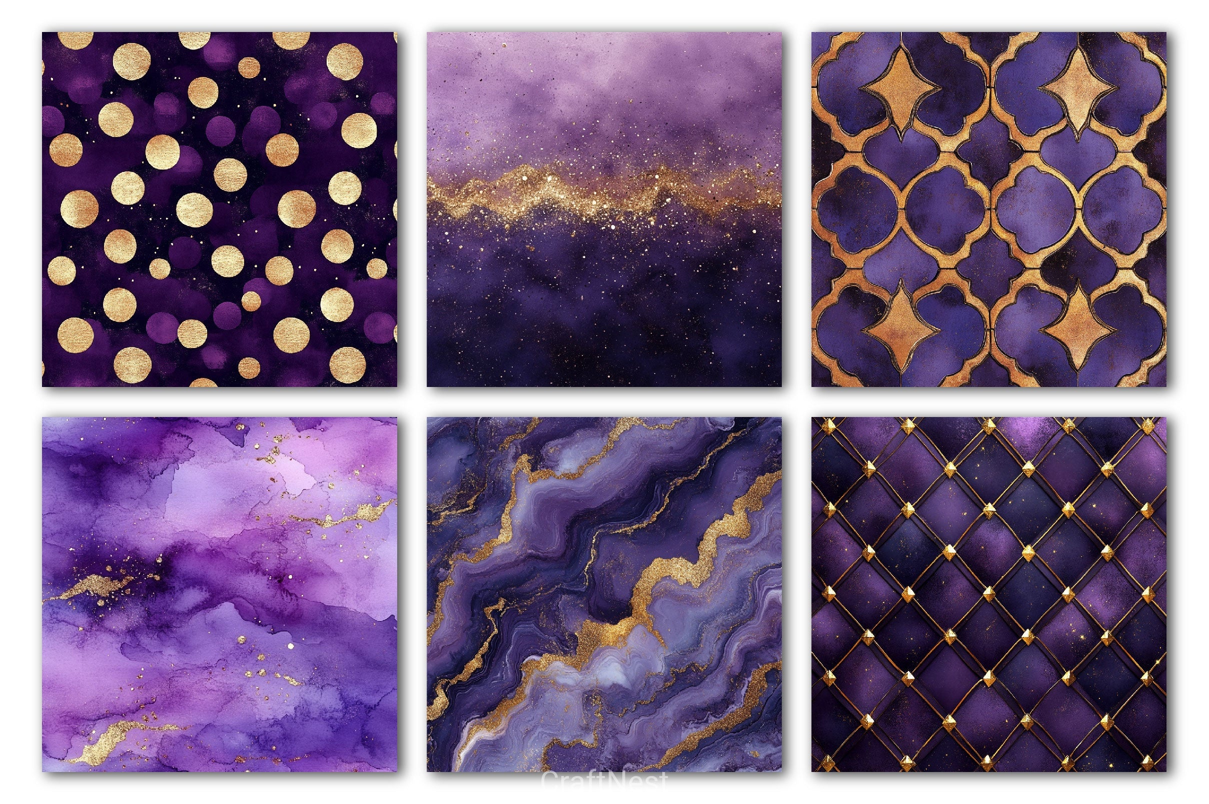 Purple And Gold Glitter Digital Paper - CraftNest - Digital Crafting and Art