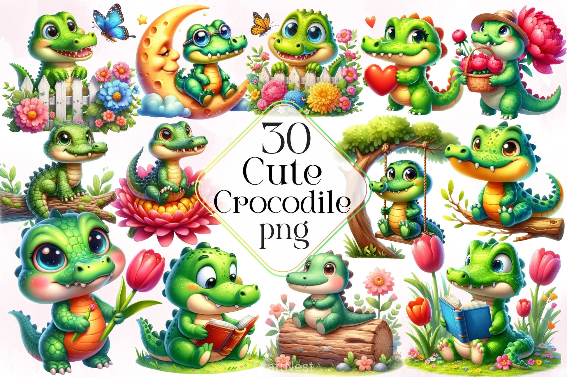 Cute Crocodile Clipart Bundle - CraftNest - Digital Crafting and Art