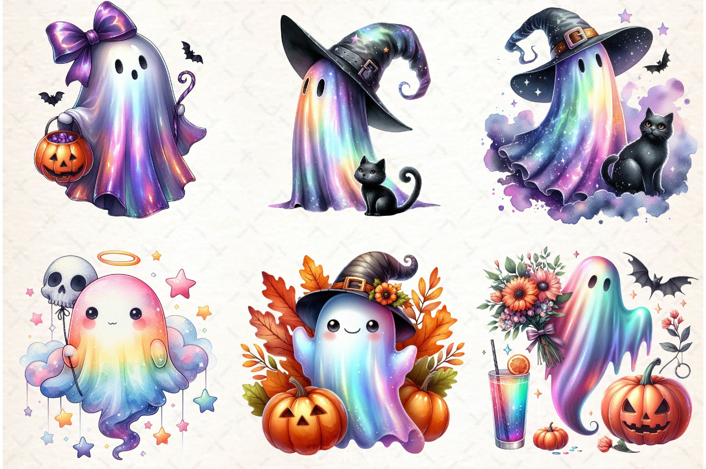 Halloween Iridescent Ghost Clipart Bundle - CraftNest - Digital Crafting and Art