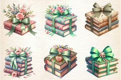 Sage Coquette Bow Book Stack Clipart Bundle - CraftNest - Digital Crafting and Art