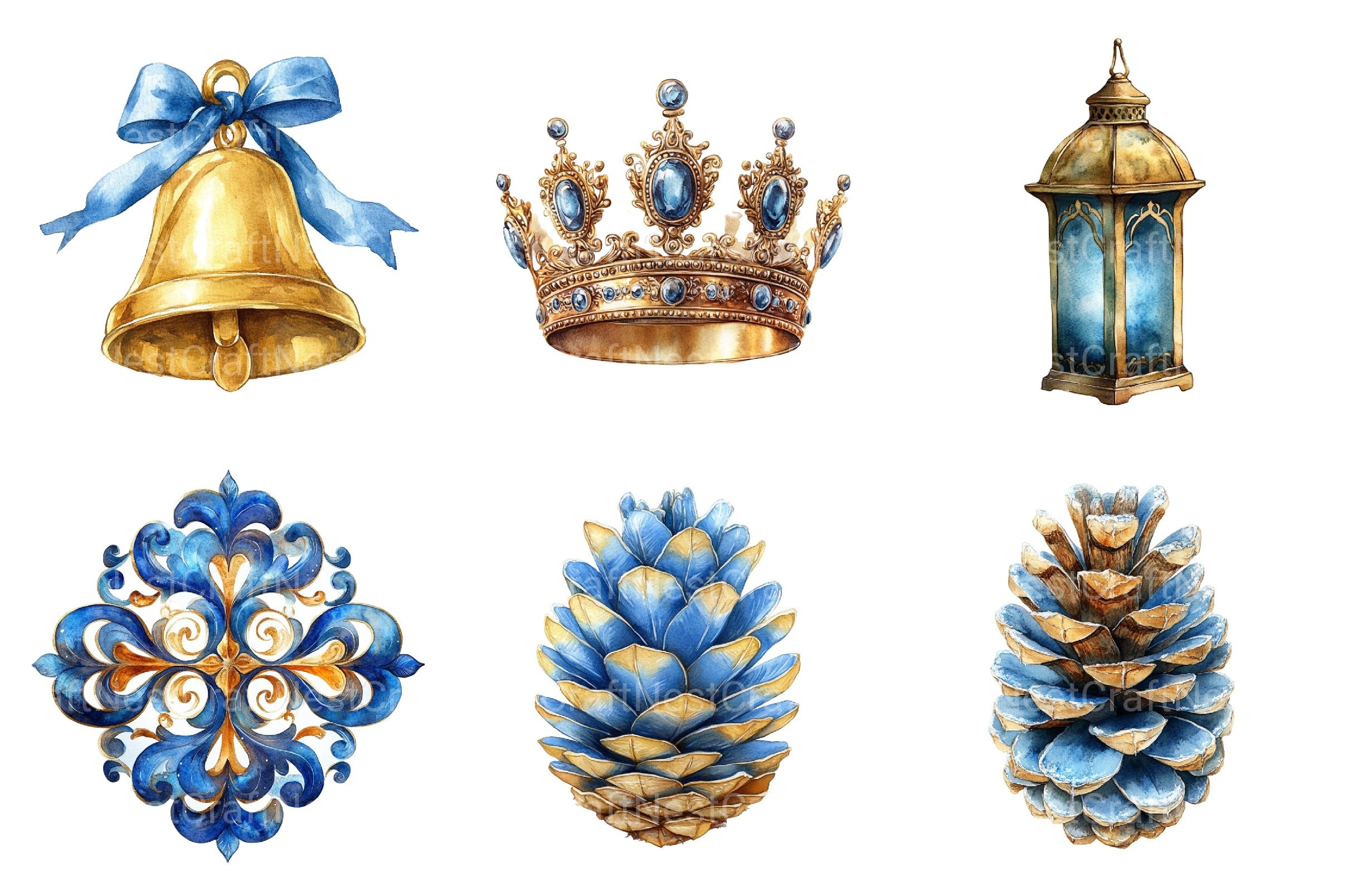 Gold and Blue Christmas Clipart Bundle - CraftNest - Digital Crafting and Art