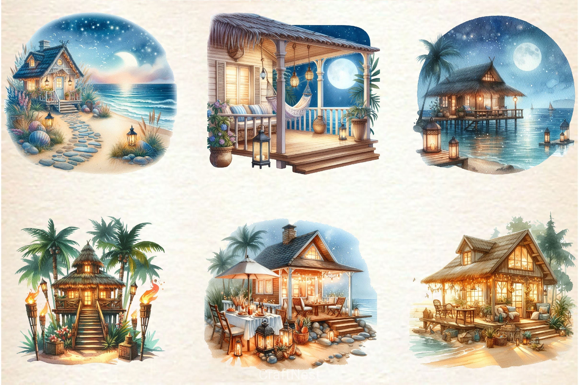 Beachhouse Nights Clipart Bundle - CraftNest - Digital Crafting and Art