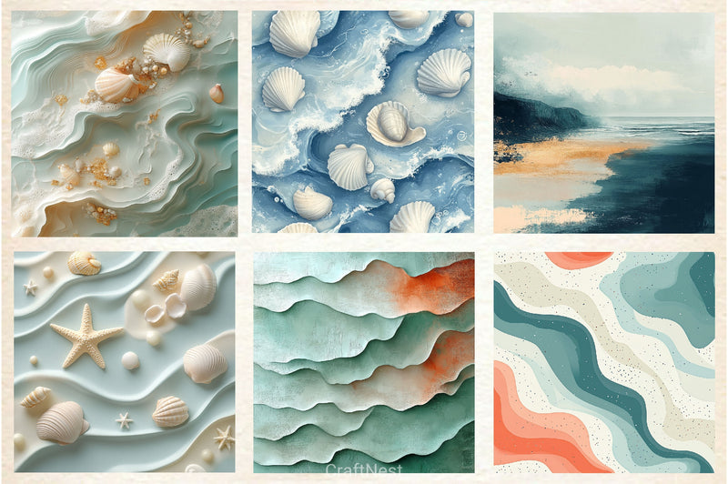Serene Pastel Beach Coast Digital Papers - CraftNest - Digital Crafting and Art