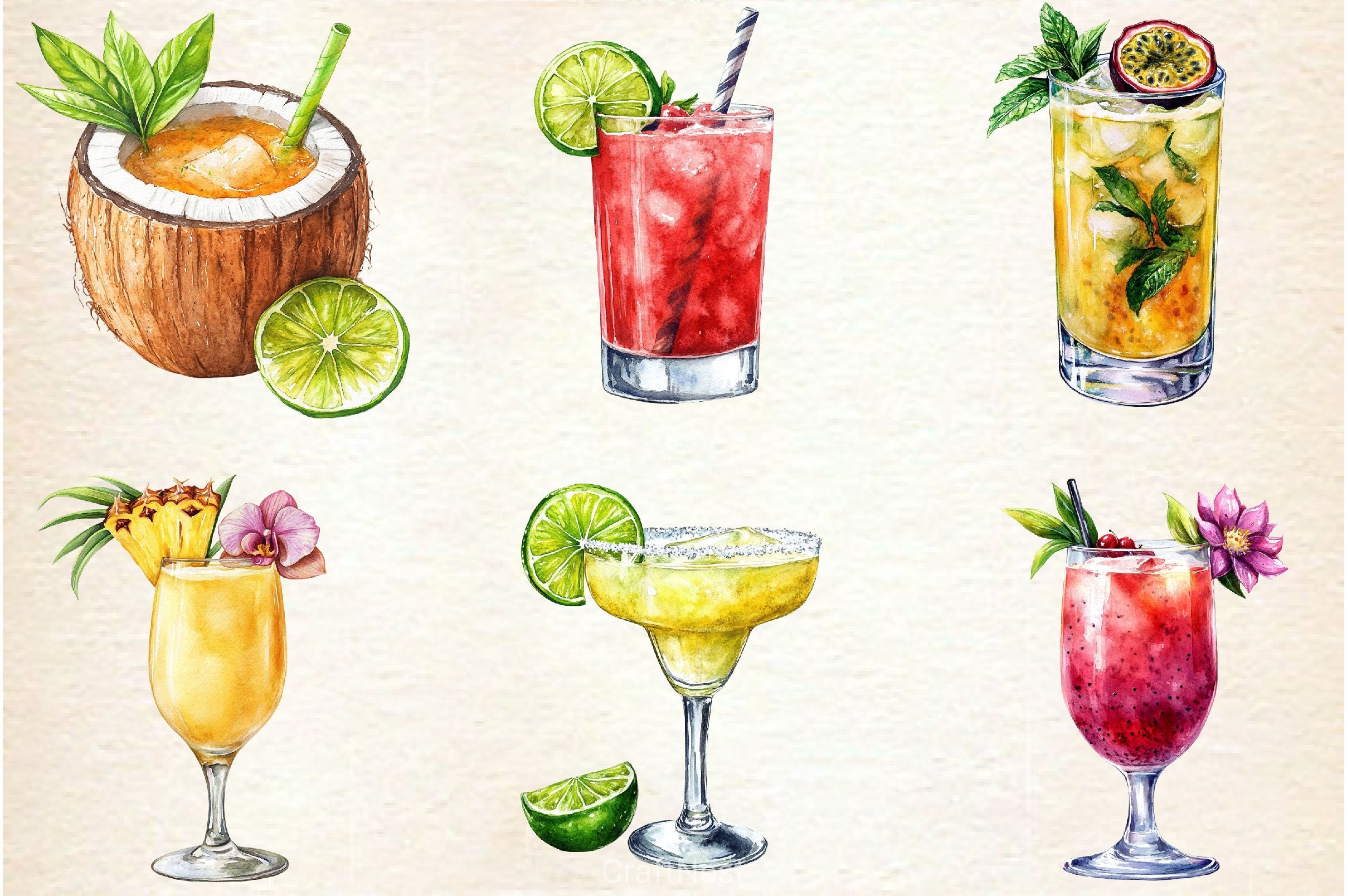 Tropical Beach Drink Summer Clipart Bundle - CraftNest - Digital Crafting and Art