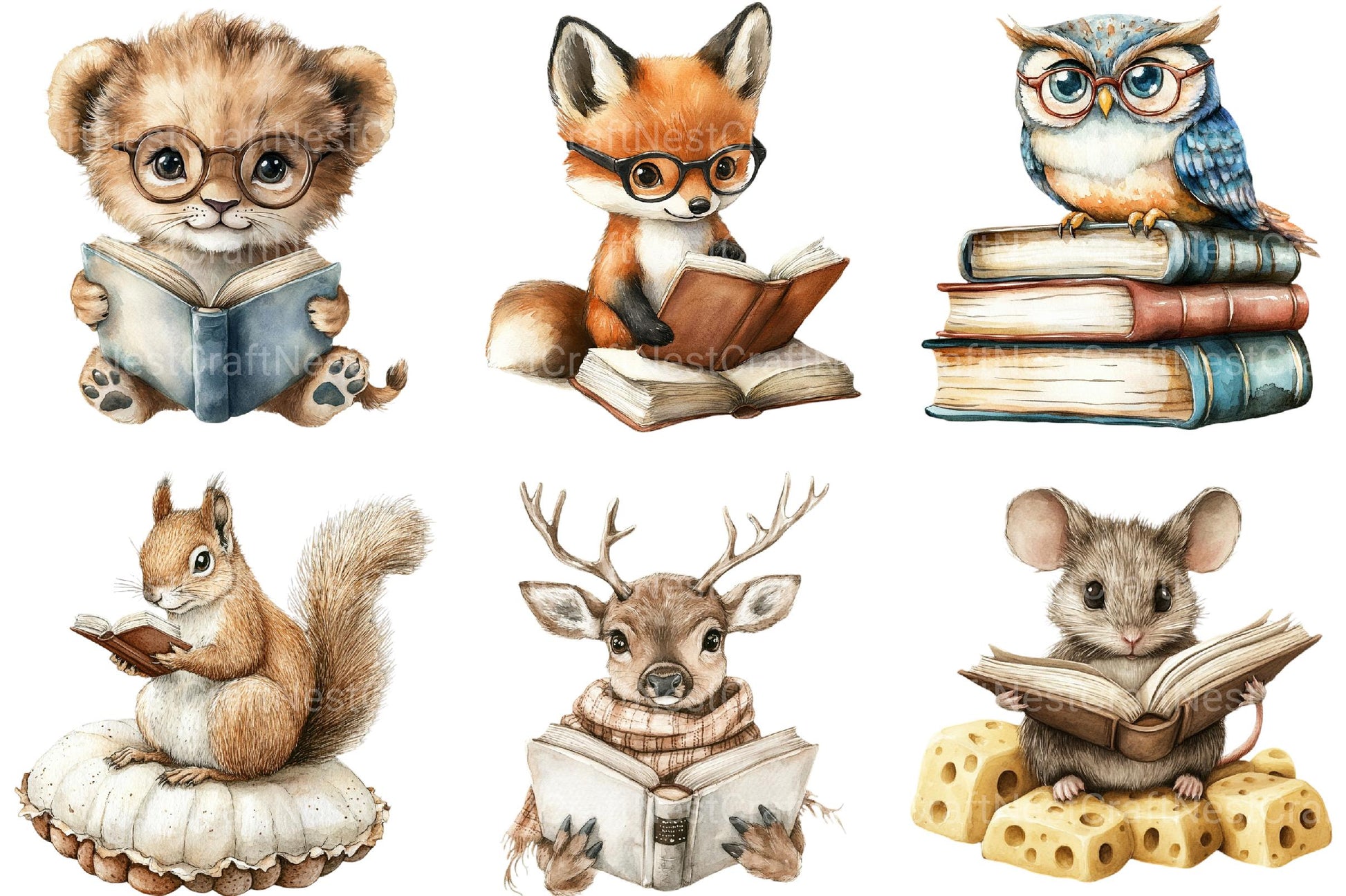 Animals Love Reading Clipart 1 - CraftNest - Digital Crafting and Art