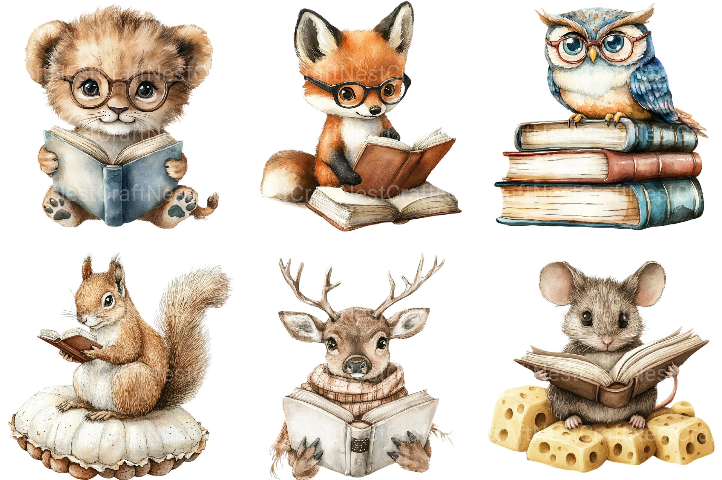 Animals Love Reading Clipart 1 - CraftNest - Digital Crafting and Art