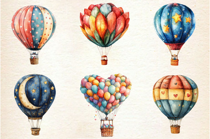 Summer Whimsical Hot Air Balloons Clipart Bundle - CraftNest - Digital Crafting and Art