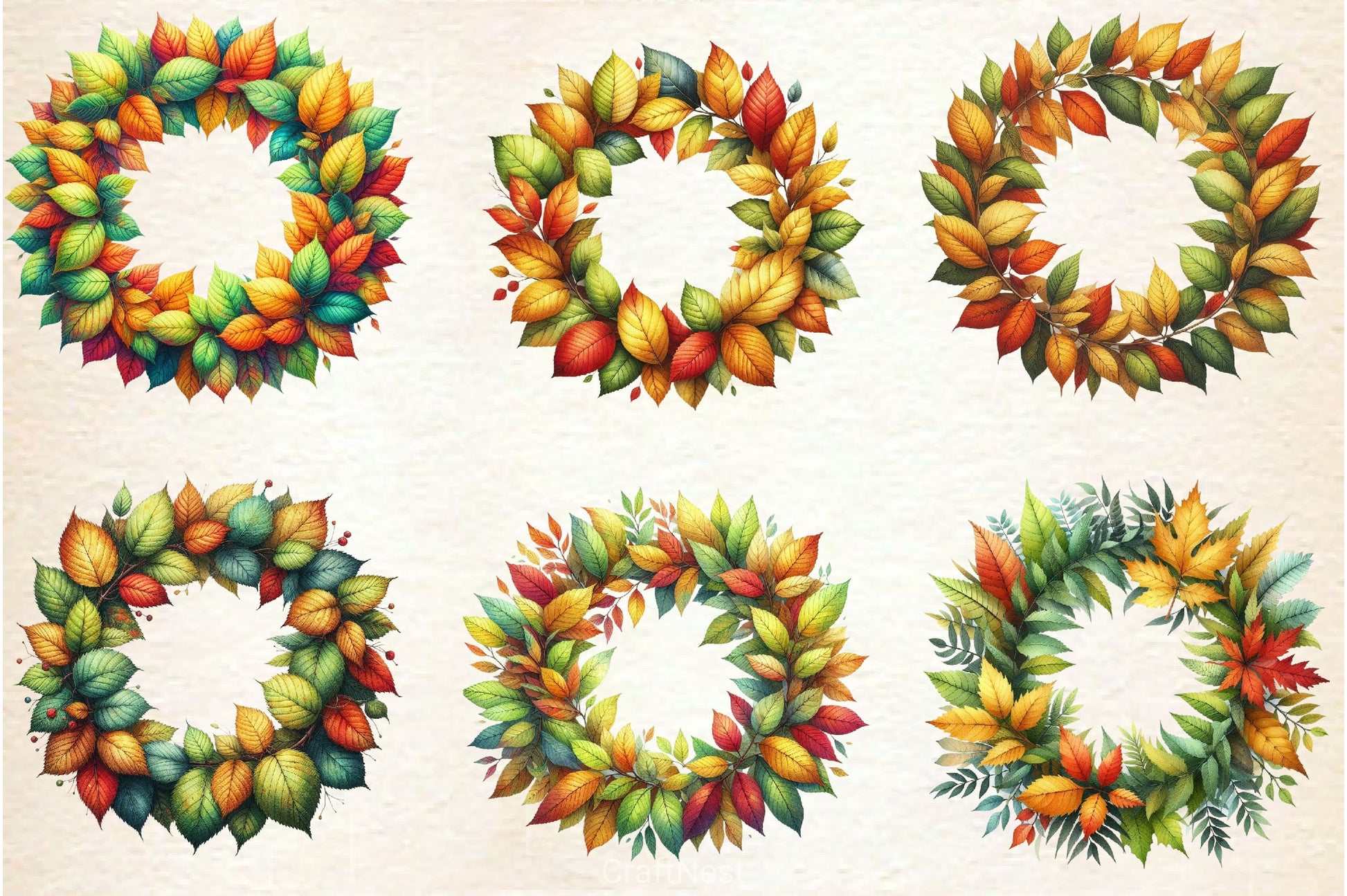 Crisp Leaf Wreath Clipart Bundle - CraftNest - Digital Crafting and Art