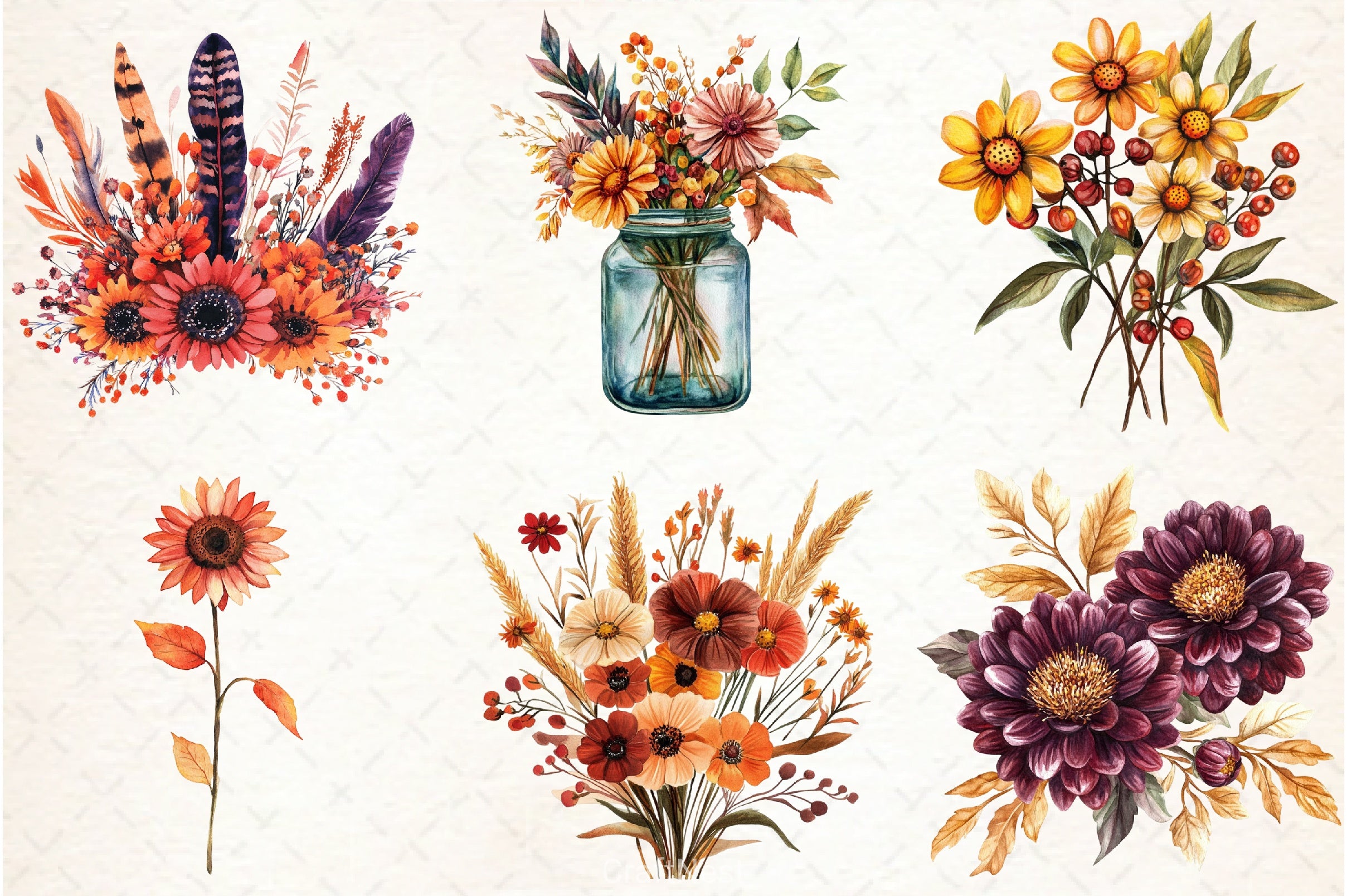 Autumn Flower & Pumpkin Clipart Bundle - CraftNest - Digital Crafting and Art