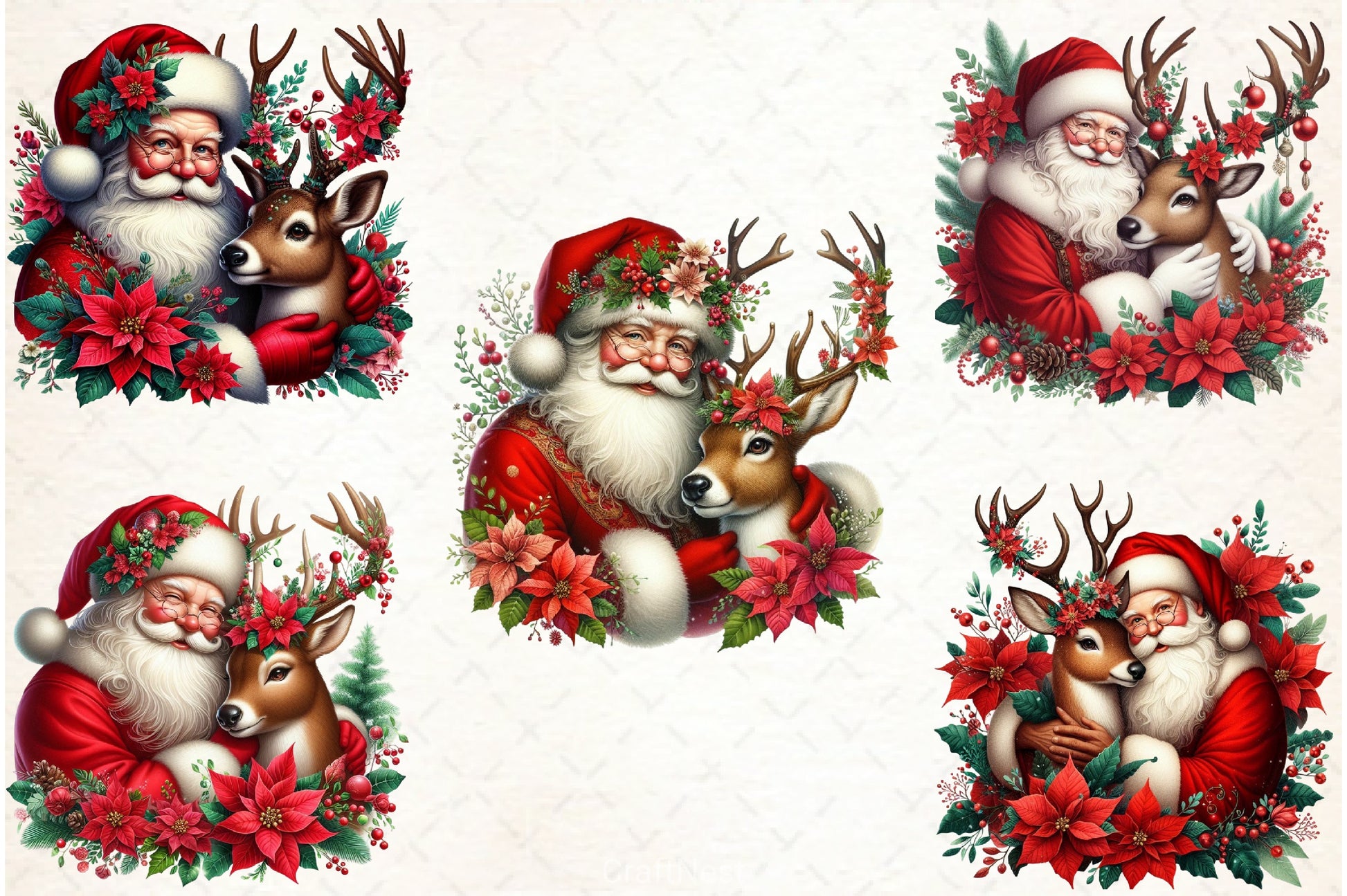 Santa Claus & Reindeer Clipart Bundle - CraftNest - Digital Crafting and Art