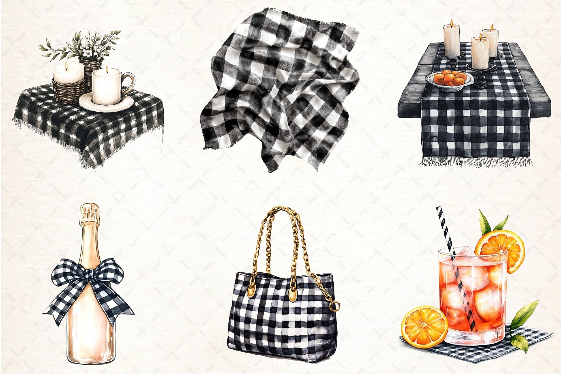 Luxury Black Gingham Clipart Bundle - CraftNest - Digital Crafting and Art