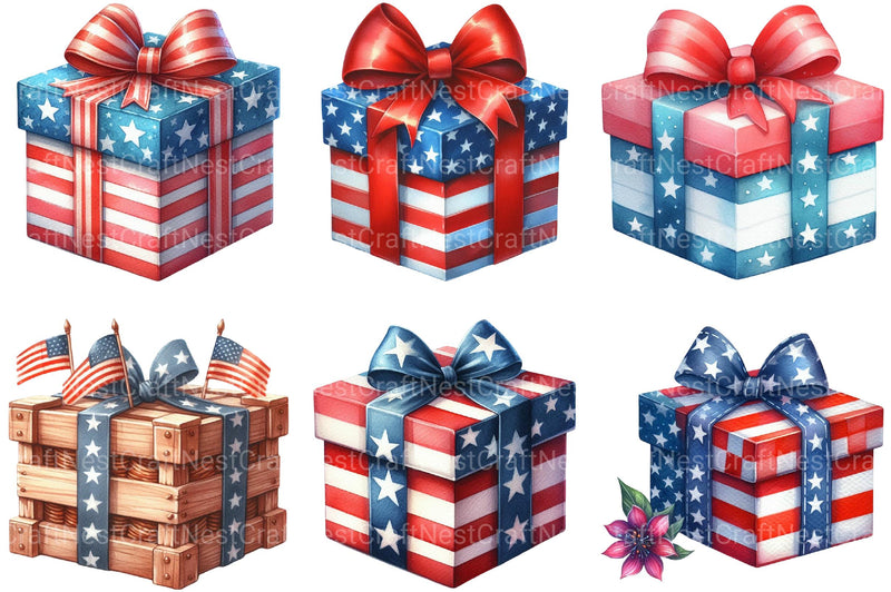 4th of July Giftbox Sublimation Clipart - CraftNest - Digital Crafting and Art