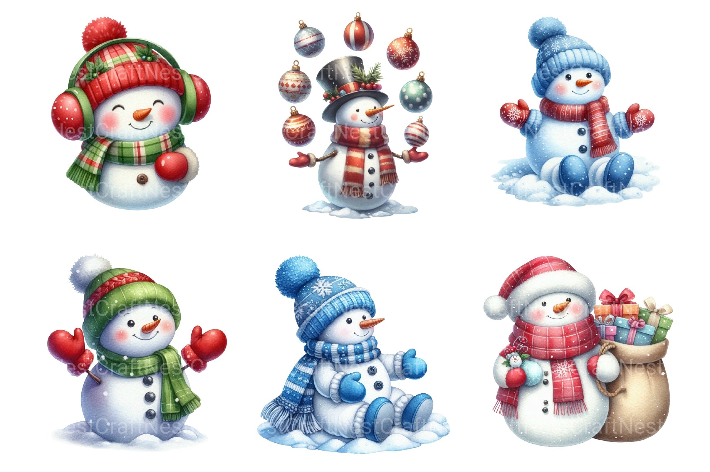 Festive Snowman Clipart Bundle 2 - CraftNest - Digital Crafting and Art