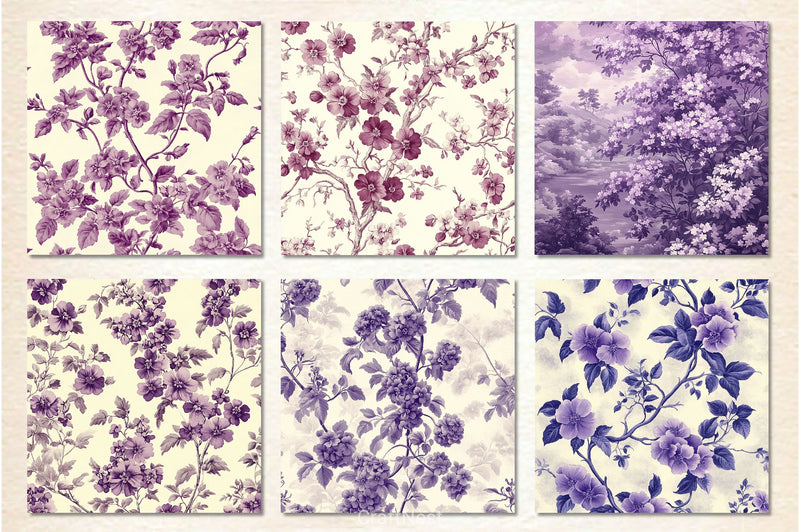 Purple Toile Creeping Phlox Flower Digital Papers - CraftNest - Digital Crafting and Art