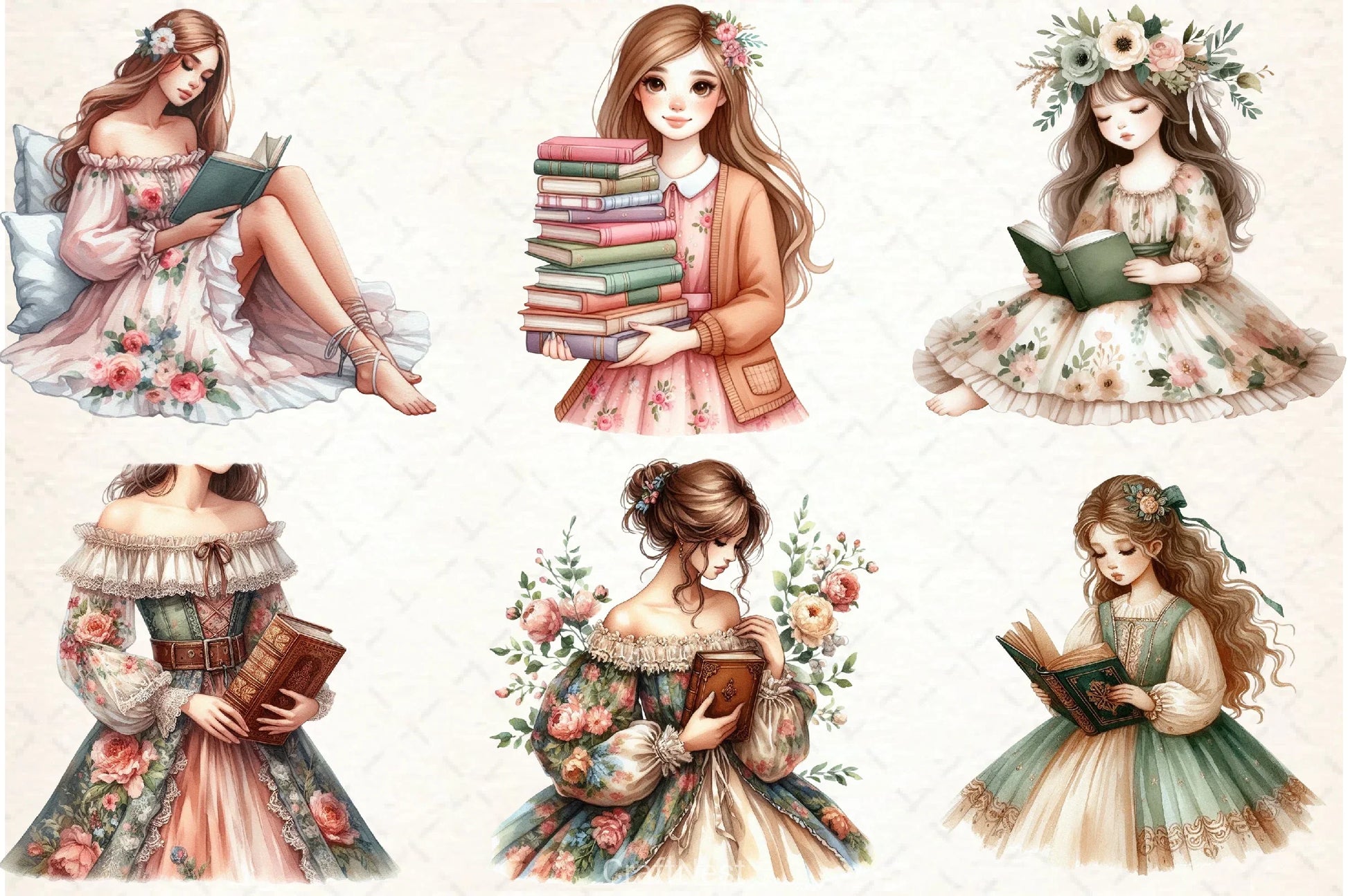Floral Dress Girl Reading Clipart Bundle - CraftNest - Digital Crafting and Art