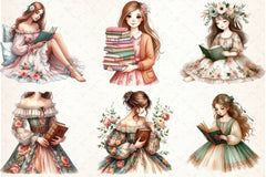 Floral Dress Girl Reading Clipart Bundle - CraftNest - Digital Crafting and Art