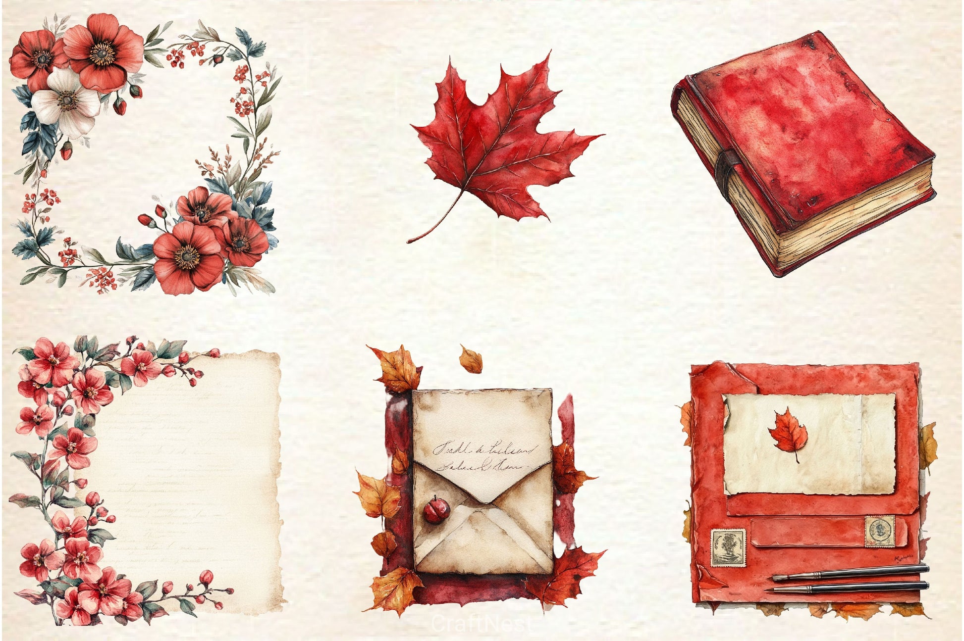 Red Vintage Fall Ephemera Clipart Bundle 2 - CraftNest - Digital Crafting and Art
