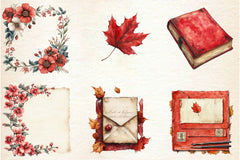 Red Vintage Fall Ephemera Clipart Bundle 2 - CraftNest - Digital Crafting and Art