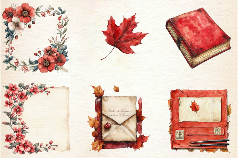Red Vintage Fall Ephemera Clipart Bundle 2 - CraftNest - Digital Crafting and Art