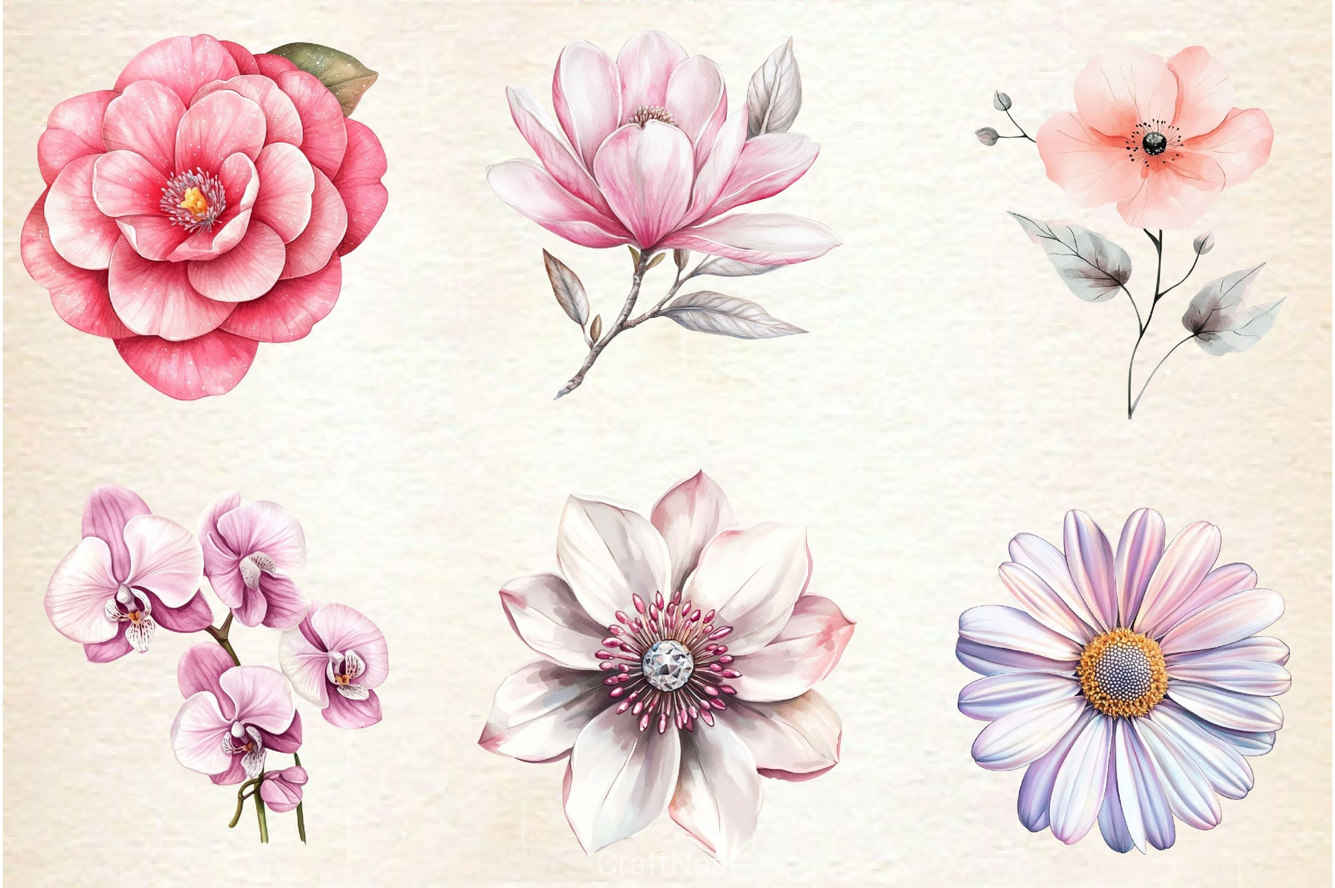 Pink White And Silver Floral Clipart Bundle - CraftNest - Digital Crafting and Art