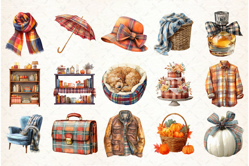 Plaid Autumn Clipart Bundle - CraftNest - Digital Crafting and Art
