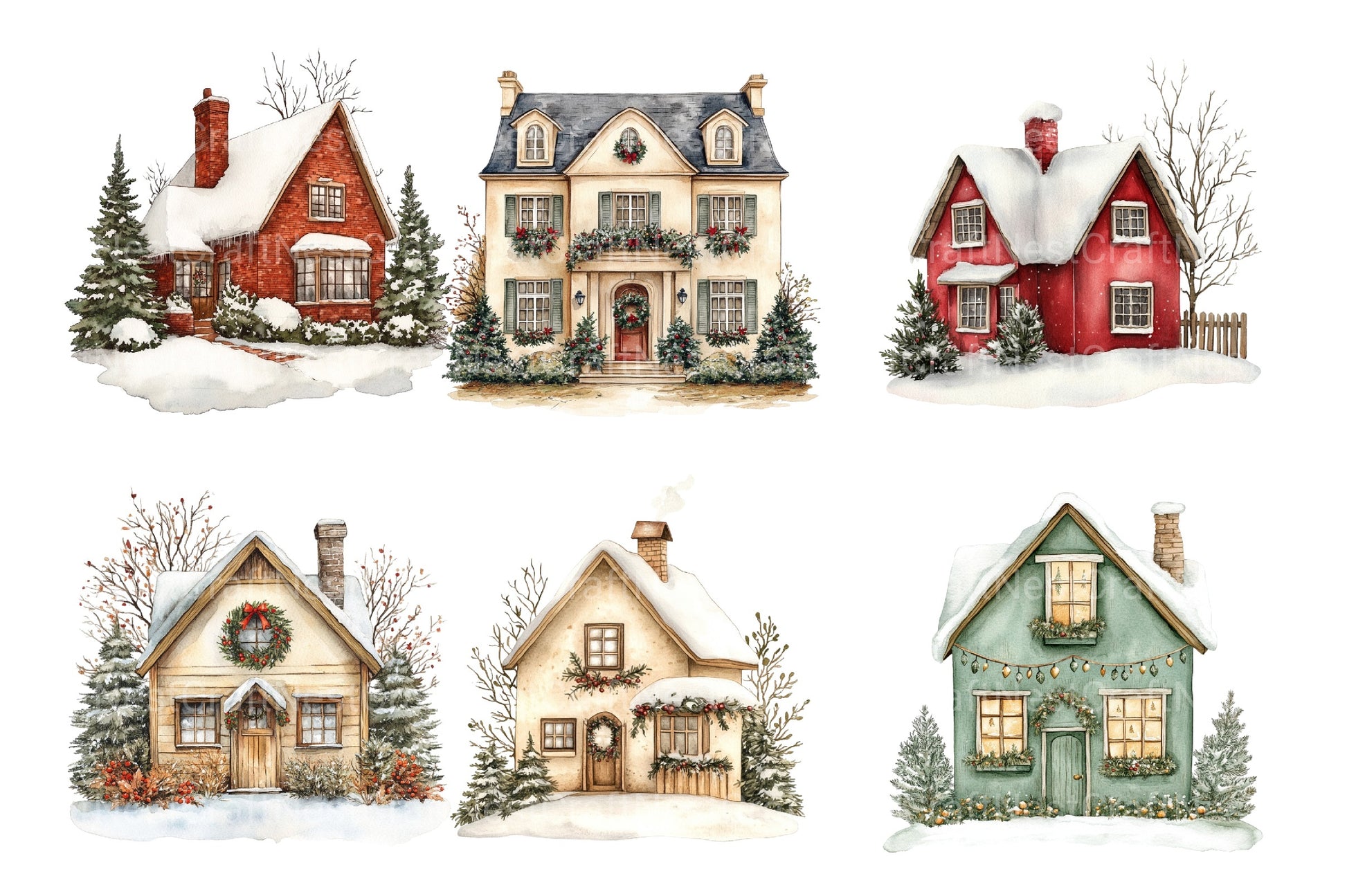 Christmas Houses Clipart Bundle - CraftNest - Digital Crafting and Art