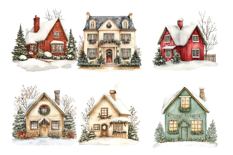 Christmas Houses Clipart Bundle - CraftNest - Digital Crafting and Art
