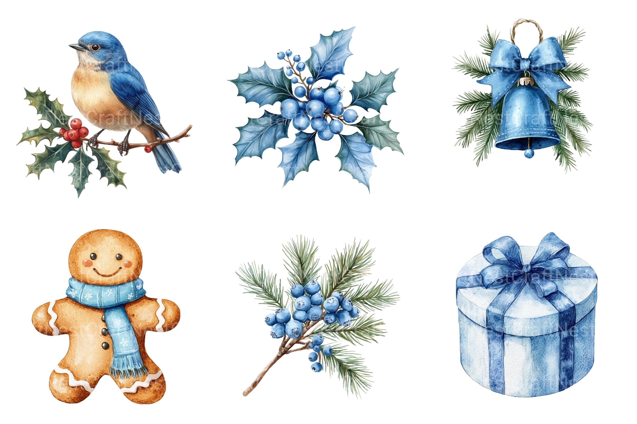 Blue Christmas Magic Winter Cozy Clipart Bundle - CraftNest - Digital Crafting and Art