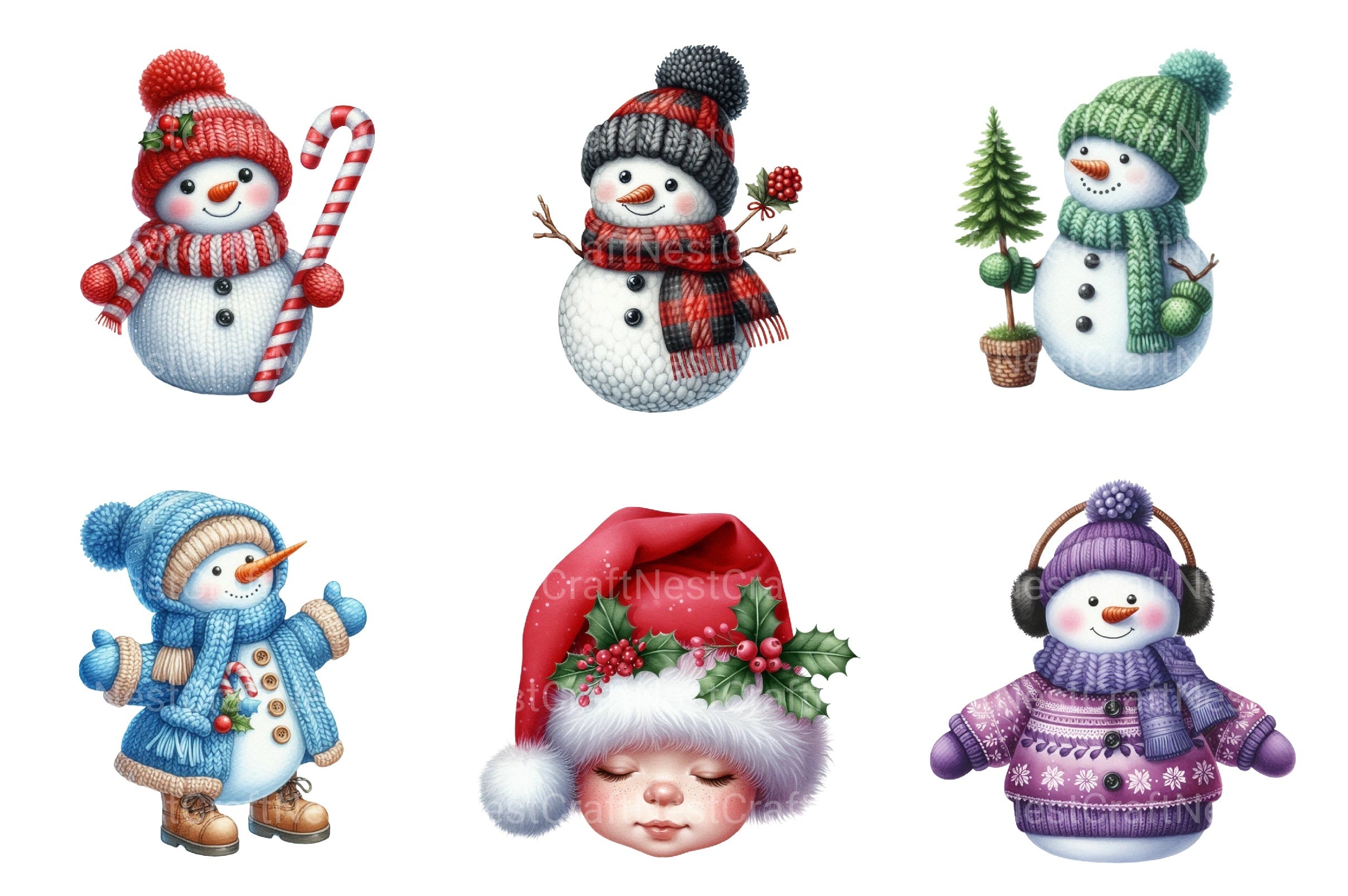 Knitted Snowmen Winter Set Clipart Bundle - CraftNest - Digital Crafting and Art