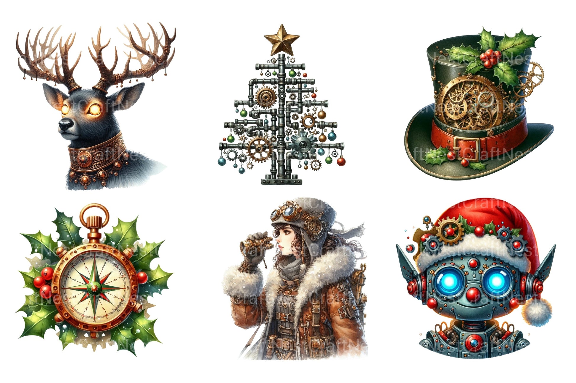 Steampunk Christmas Snowman Clipart Bundle - CraftNest - Digital Crafting and Art