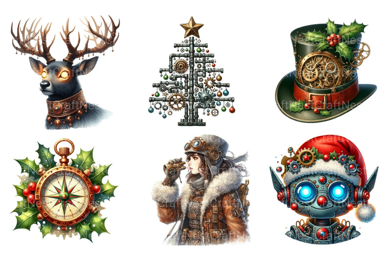 Steampunk Christmas Snowman Clipart Bundle - CraftNest - Digital Crafting and Art
