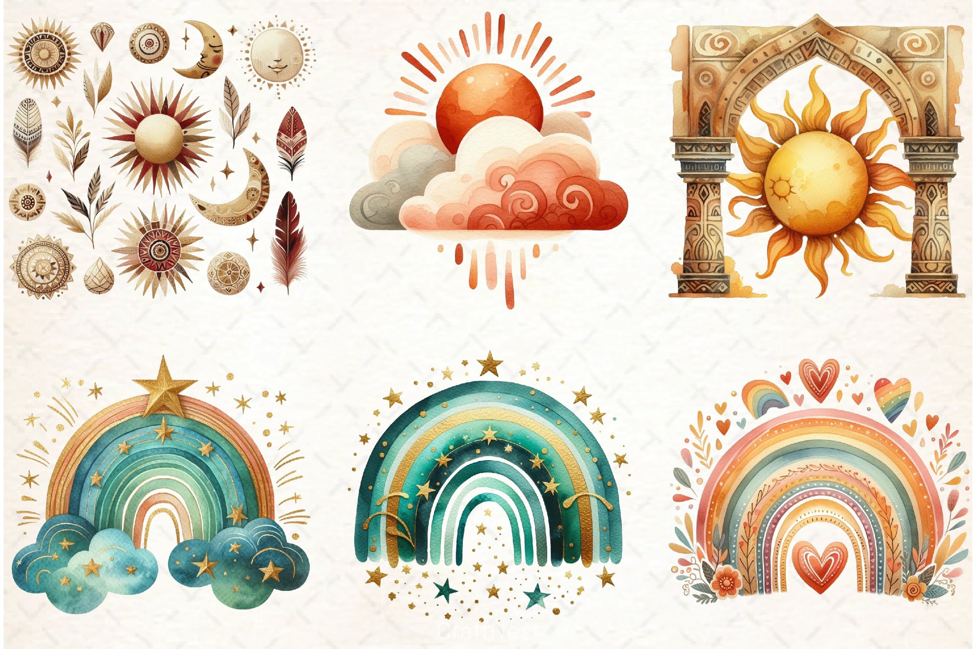 Boho Rainbow Clipart Bundle - CraftNest - Digital Crafting and Art