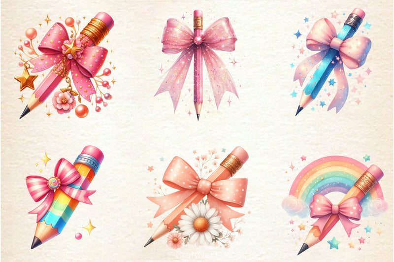 Colorful Coquette Pencil School Clipart Bundle - CraftNest - Digital Crafting and Art