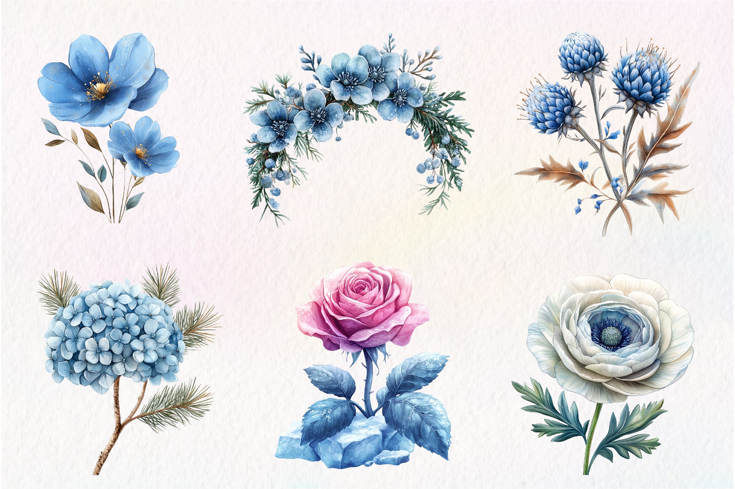 Winter Wildflowers Flowers Clipart Bundle - CraftNest - Digital Crafting and Art