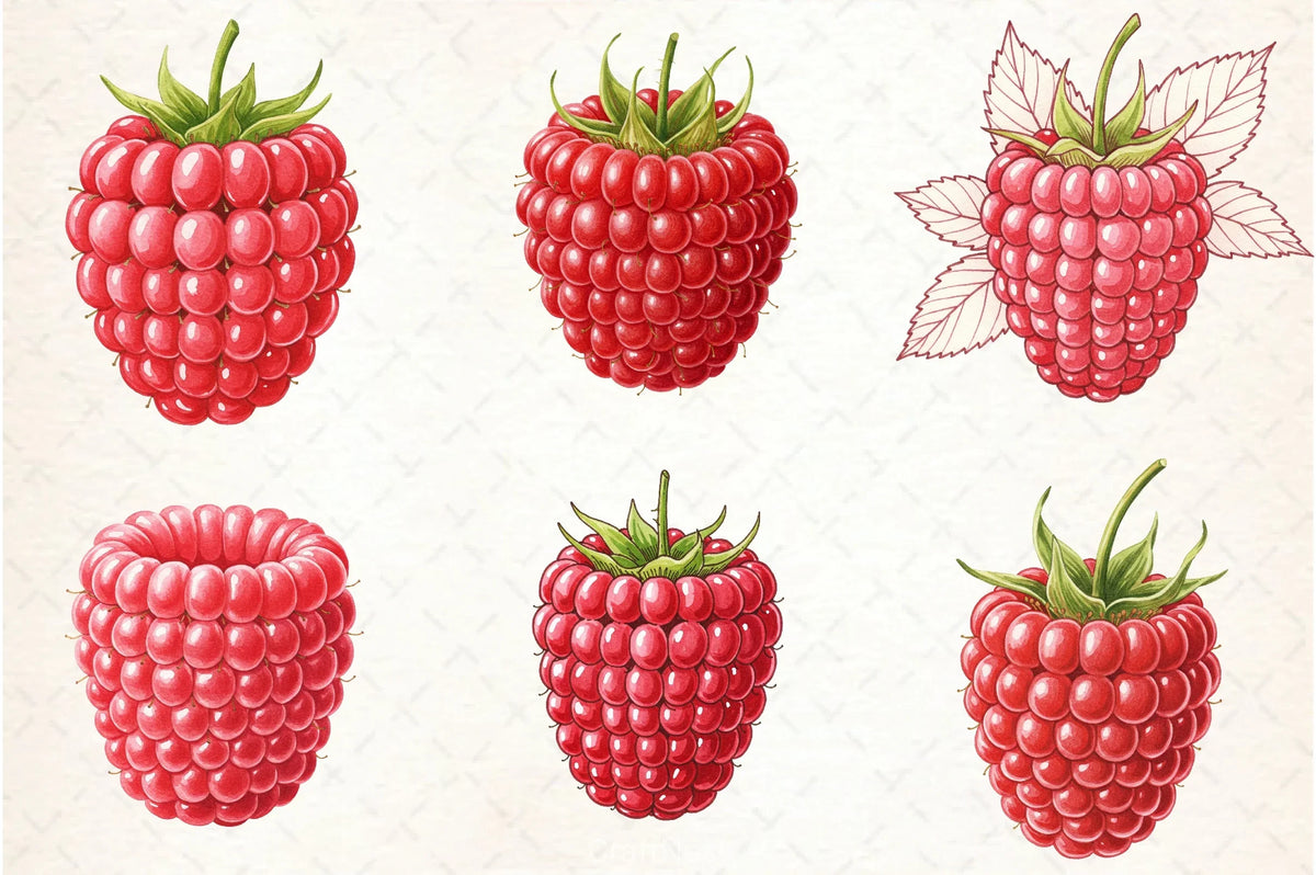 Illustrated Raspberry Raspberry Clipart Bundle