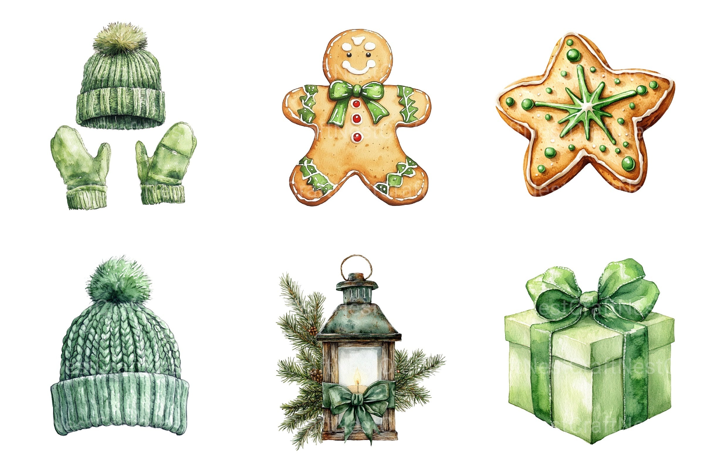 Cozy Green Christmas Winter Clipart Bundle - CraftNest - Digital Crafting and Art