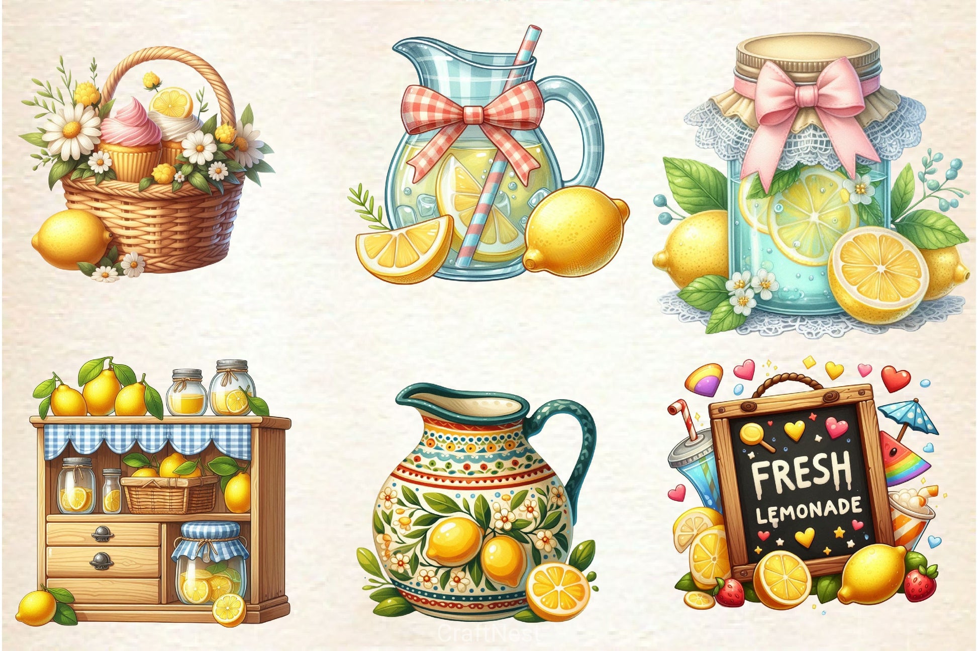 Pastel Pink Lemonade Party Decor Clipart Bundle - CraftNest - Digital Crafting and Art